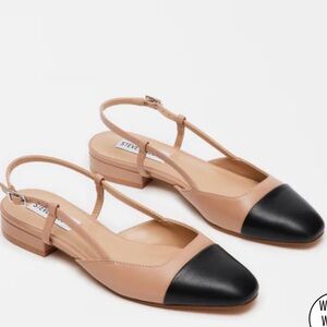 Size 8 Tan and black leather sling-back flats - Belinda - Steve Madden